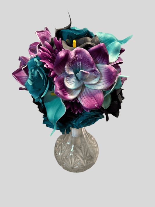 Purple, Black, Teal Bridal Bouquet - Melissa's Creations